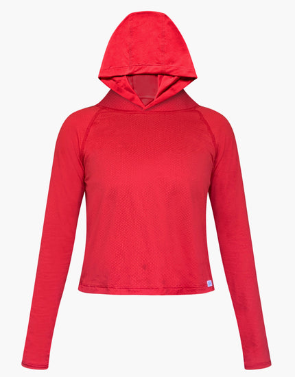 Cropped Mesh Long Sleeve Hoodie : Cherry