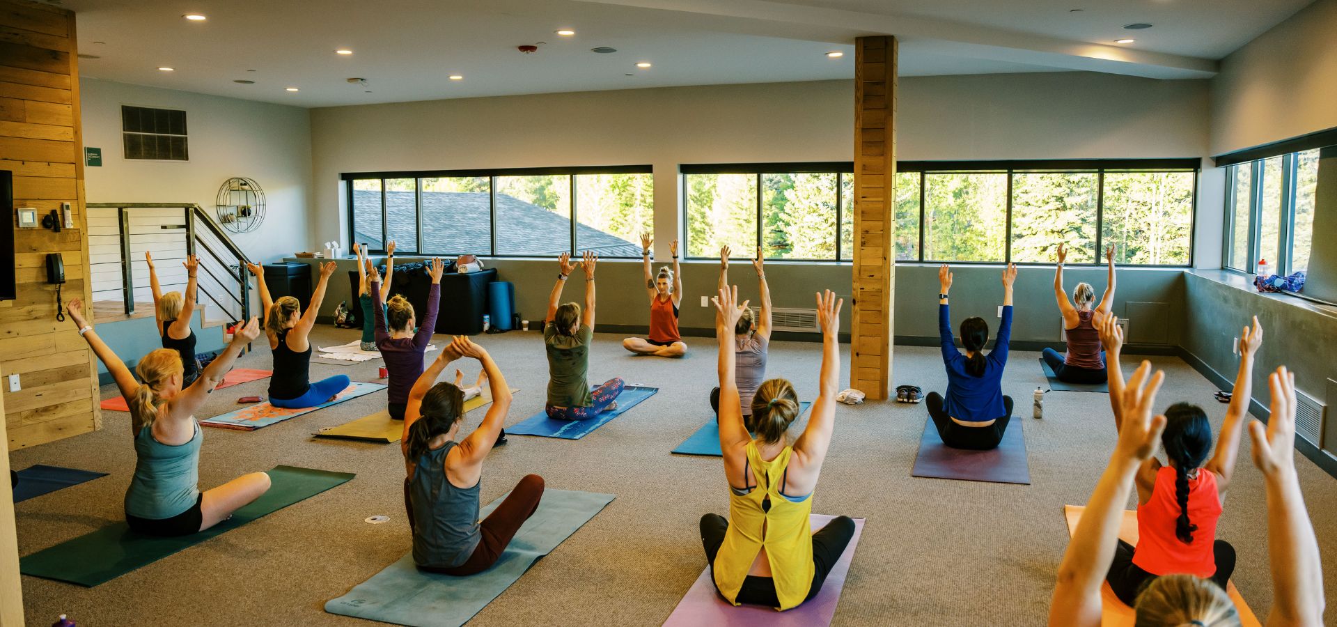 Women practicing yoga together