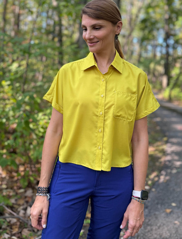 yellow short sleeve top