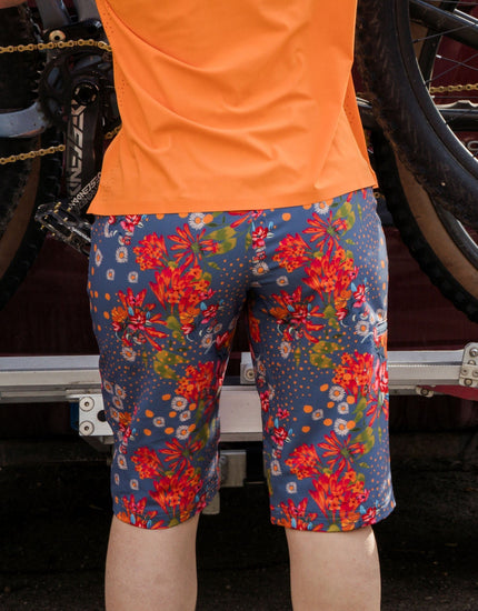 SHREDLY Women's All Time 14" - Zipper Snap Mid - Rise Short : Flora Azul