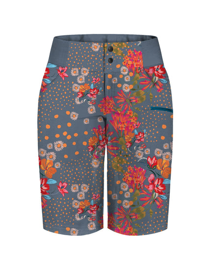 SHREDLY Women's All Time 14" - Zipper Snap Mid - Rise Short : Flora Azul