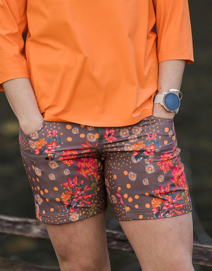 SHREDLY Women's Limitless 7" - Stretch Waistband High - Rise Short : Flora Clay