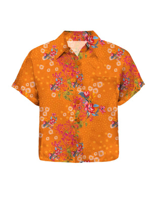SHREDLY Women's Short Sleeve Cropped Explorer Shirt : Flora Sol