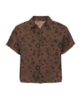 SHREDLY Women's Short Sleeve Cropped Explorer Shirt : Ink