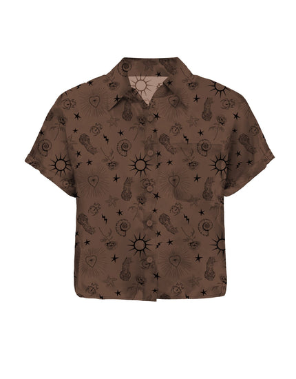 SHREDLY Women's Short Sleeve Cropped Explorer Shirt : Ink